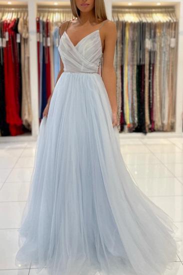 Simple Light Blue Sling Long Tulle Evening Gown | Cheap A-Line Prom Dress
