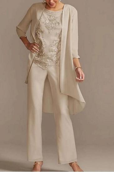 Jumpsuit/Pants Separate Scoop Neck Floor Chiffon Lace Mother of the Bride Dress with Sequins