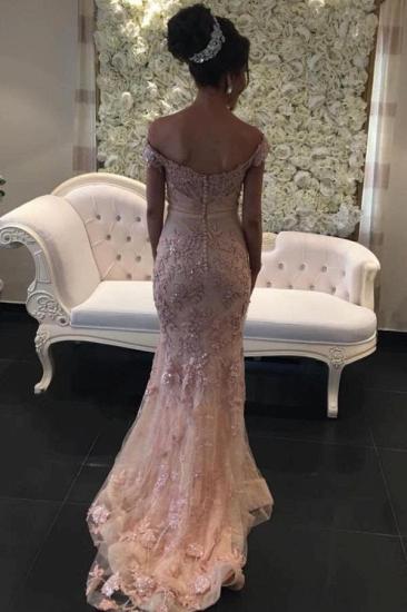 Pink Shoulder and Floor Lace Mermaid Evening Gown | Lace Glitter Ball Dress_2