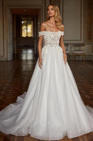 Lace Off the Shoulder A-line Wedding dresses  With Glitte