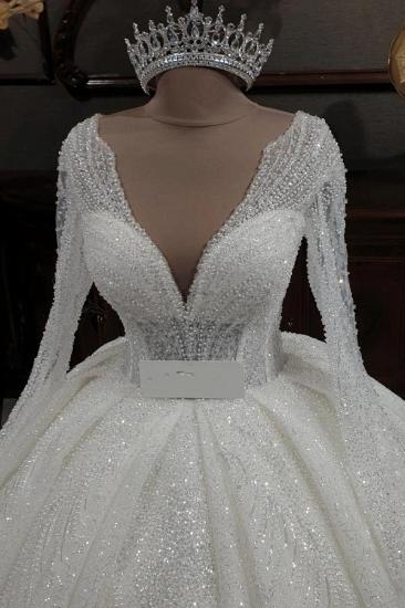 Gorgeous Sequined Gown | V-Neck Long Sleeve Wedding Dress_3