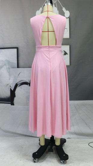 Chic Satin V Neck Tea Long Sleeveless Evening Gown With Side Pockets Everyday Wear Gown_6