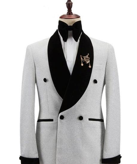 Black Shawl Lapel Double Breasted Wedding Groom Men's Suit | Contrasting Shawl Collar Men's Prom Suit