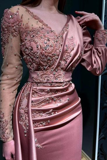 Designer Long Pink Mermaid Evening Gown | Ball Gown with Sleeves_2