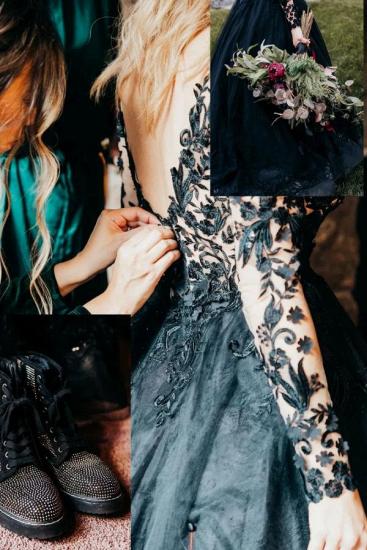 Lace V-Neck Wedding dresses | Elegant Wedding Dresses Black_5