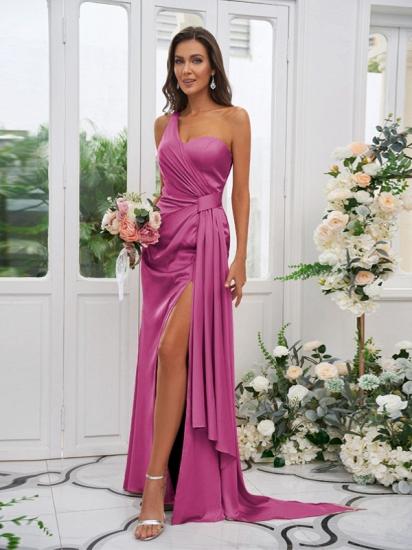 One Shoulder Sweetheart Sleeveless Side Slit Evening Dresses_22