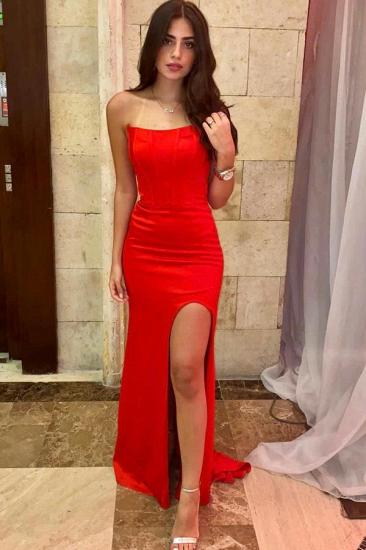 Simple Red Strapless Long Slit Evening Gown | Prom Dresses Online