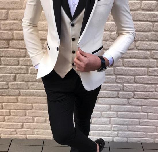 Black and white shawl lapel wedding dress vest tuxedo | One button pocket suit