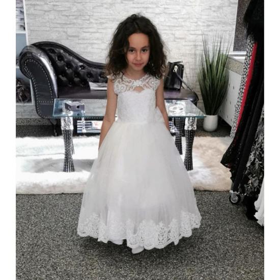 Cute A-line White Lace Keyhole Decal Girl Dress_2