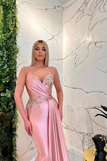 Sexy Long Pink Flour Bind V-neck Mermaid Gown | Sequins Ball Gown_2