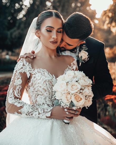Luxury Bridal A-Line Long Sleeve Lace Princess Wedding Dress_6