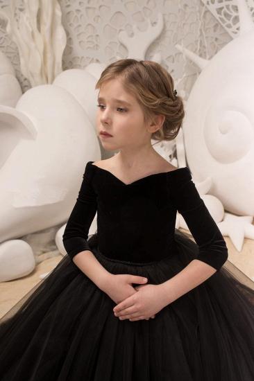 Off-the-shoulder Velvet Organza Floor-length Flower Girl's Embroidered Flower Dress_3
