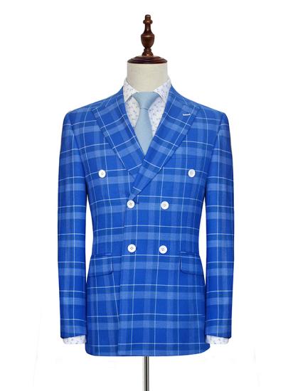Custom Double Breasted Blue Men's Suit | Lapel Relaxed Single Slit Blazer