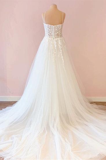 White Heart Neck Sleeveless Wedding Dress A-Line | Lace Wedding Dress_2
