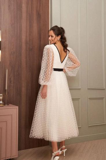 Tea-Length V-Neck Long Sleeves A-line  Simple Wedding dresses_2