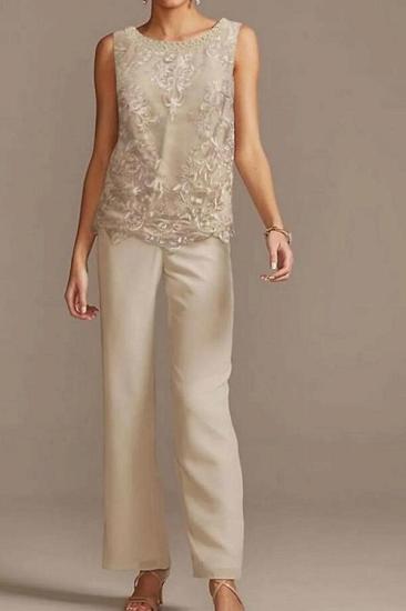 Jumpsuit/Pants Separate Scoop Neck Floor Chiffon Lace Mother of the Bride Dress with Sequins_3