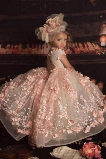 Jewelry Open Back With Manual Flower Girl Dress With Short Sleeves | Stereo Flower Girl Beauty Dress Lace_3
