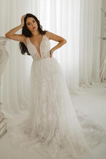 Elegant V-Neck A-Line Lace Wedding Dress