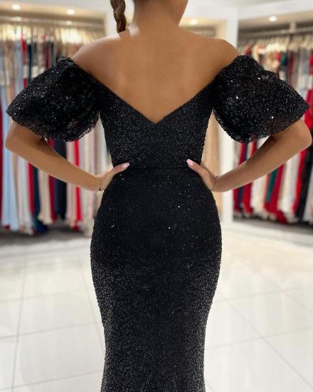 Black Long Sleeve Split Evening Gown with Sequins | Mermaid Ball Gown_4