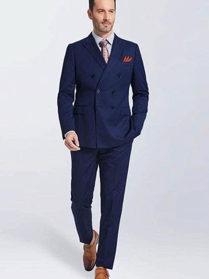 Navy Blue Double Breasted Point Collar Slim Fit Double Slit Men's Suit | Modern Men's Business Suit
