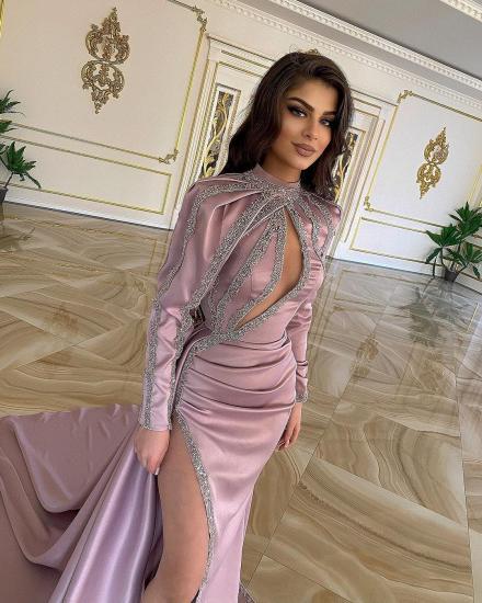 Sexy V-Neck Dusty Pink Long Sleeve Evening Gown | Chic Ball Dress_2