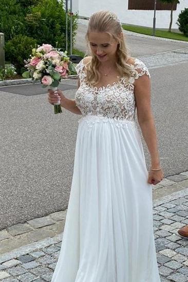 White Elegant Lace Long A-word Sms High Waist Line Wedding Dress_2