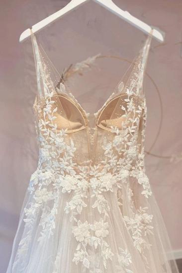 Simple bohemian strap A-line lace wedding dress_4