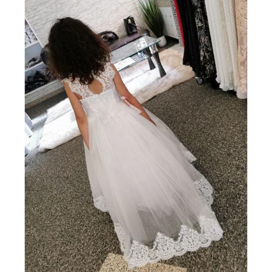 Cute A-line White Lace Keyhole Decal Girl Dress_4
