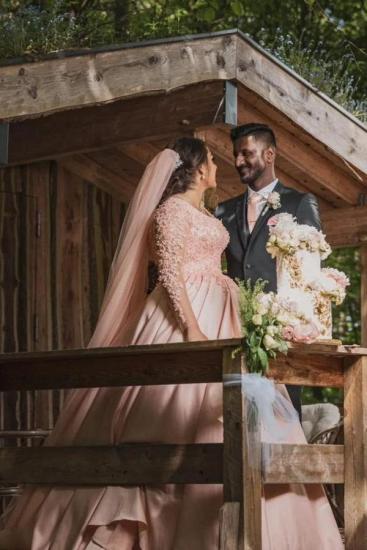Pink Princess Elegant Wedding Dress | Lace Sleeve Wedding Dress_6