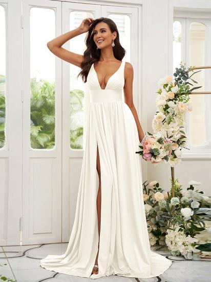 Cheap Gold Long V-Neck A-line Bridesmaid Dresses_15
