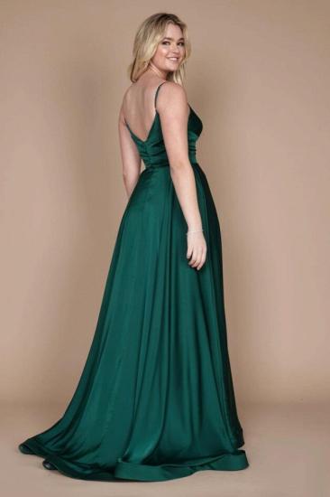 Dark Green, Fine Flour With V-neck Side Split Evening Gown |  Simple A-line Characters Long Prom Dresses_3