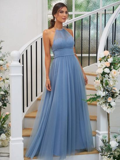Designer Long Halter Sleeveless Evening Dresses Blue | Tulle Prom Dresses Cheap_2