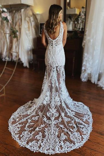 Fashion Lace Front Split Mermaid Wedding Dress_2