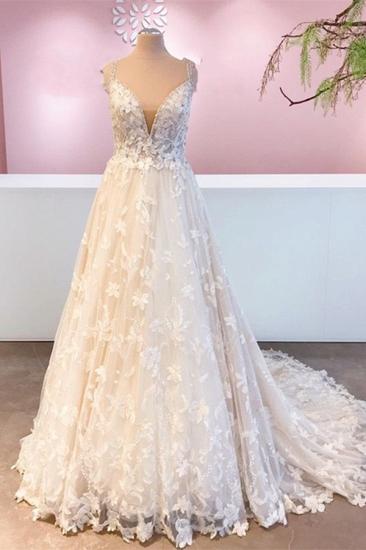 Romantic One Line Lace Trailing Applique Wedding Dress | Shop Wedding Dresses Online_1