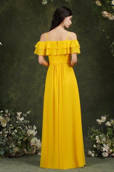 Bridesmaid Dress Yellow Off-shoulder Flanged One Line Shoulder Slit Dress_5