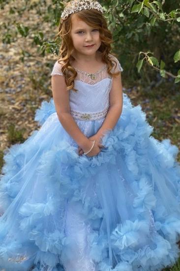 Lovely Sky Blue Ruffled Beaded Girl Dress With Flowers