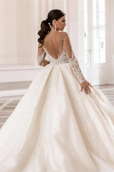 Luxe Round Neck Long Sleeves A-Line Wedding Dress with Beads_2