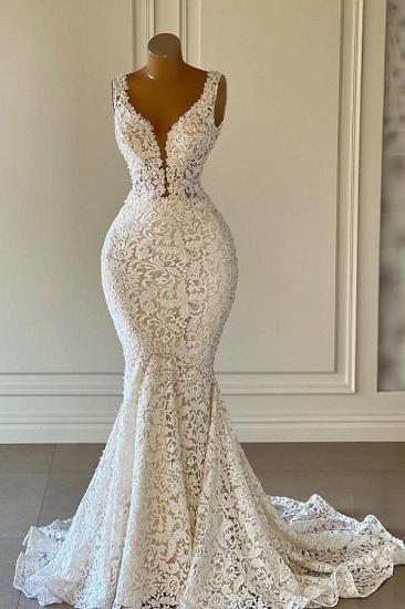 Lace Court Train V-Neck Mermaid Sexy Wedding Dress
