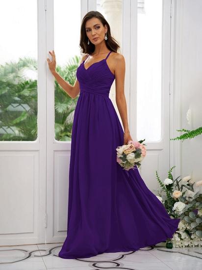 Lilac Chiffon V-Neck Spaghetti Straps Bridesmaid Dresses Simple_35