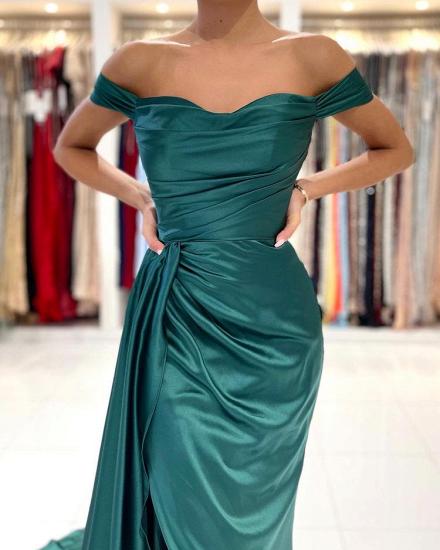 Simple and inexpensive dark green one-shoulder ball gown_3