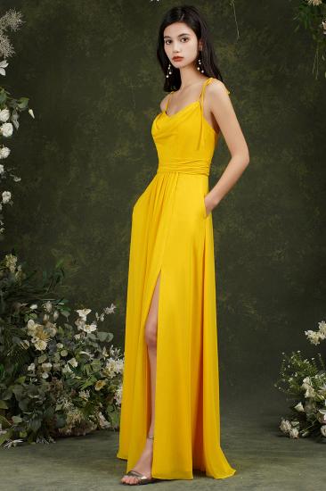 Simple Bridesmaid Dress With One Strap Yellow Chiffon Slit_2