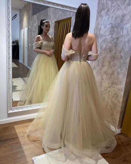 Beautiful A-Line Off-Shoulder Tulle Wedding Dress with Floor Ruffles | Shop Wedding Dresses Online_2