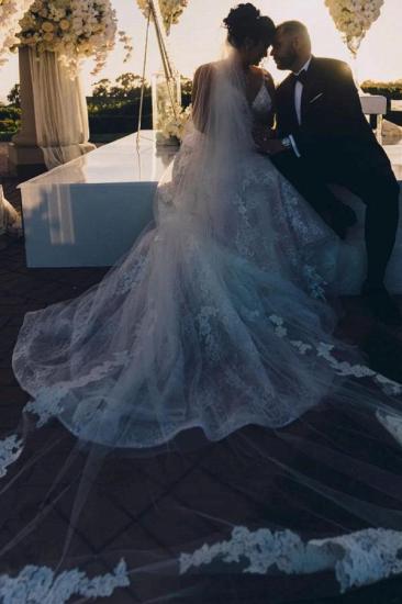 Romantic sleeveless v-neck lace wedding gown | applique wedding dress_7