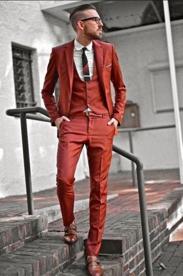 Handsome Slim Men's Solid Color Three-Piece Suit | Notched Lapel Men's Prom Suit