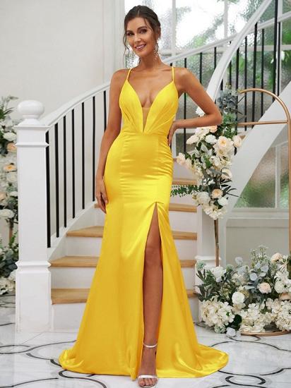 Pink Simple V-Neck Straps Side Slit Evening Dresses_23