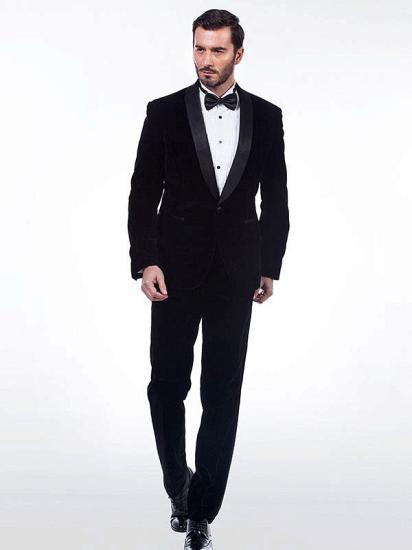 High Quality Velvet Lapel Black Men Suit Tuxedo Winter