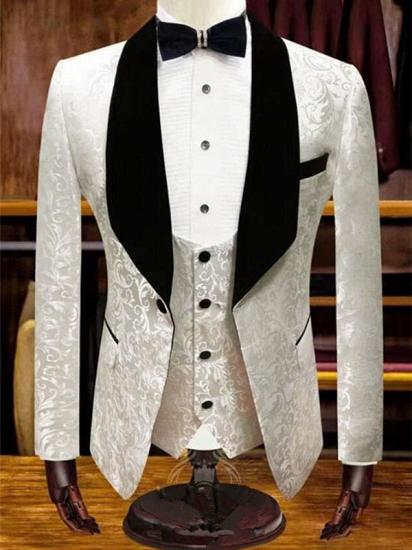 White jacquard digging pocket groom suit | latest groom suit 3-piece set