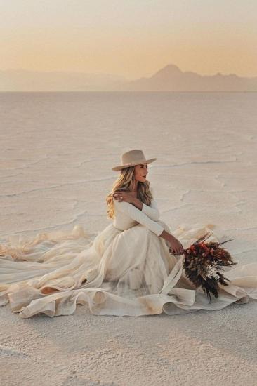 Designer A-Line Long Sleeve Ruffle Wedding Dress | Drag Belt Wedding Dress_2