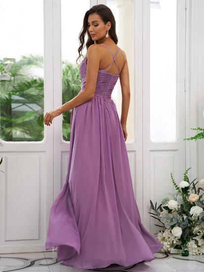 Lilac Chiffon V-Neck Spaghetti Straps Bridesmaid Dresses Simple_3