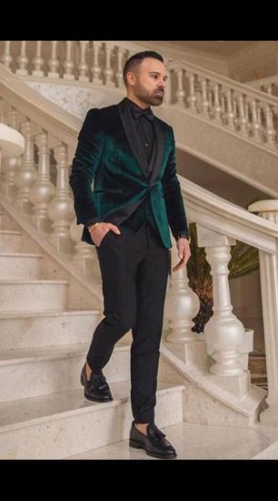 Emerald Velvet Fashion Shawl Lapel Groom Set | Men's Wedding Trio